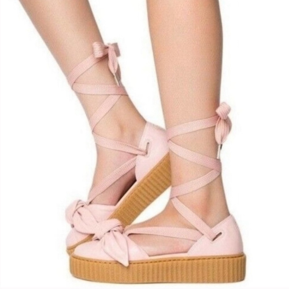 PUMA x FENTY Rihanna Bow Gladiator Platform Sandals Pink Leather Women’s 7.5